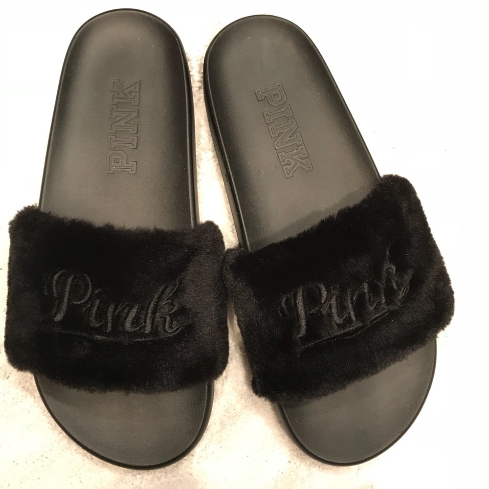 PINK Faux Fur Slides Size L